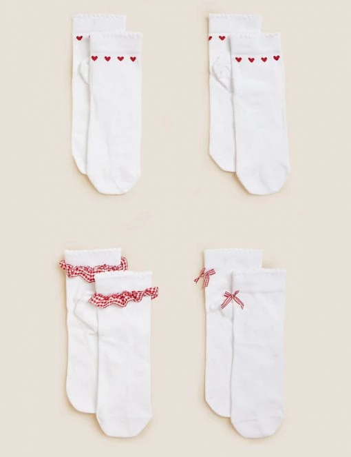 M&S Collection Socks & Tights 4pk Cotton Rich School Socks -School Uniform Sales Store SD 04 T64 2062S B4 X EC 0