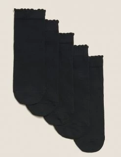 M&S Collection Socks & Tights 5pk Of Short Picot Socks -School Uniform Sales Store SD 04 T64 8079A Y0 X EC 0