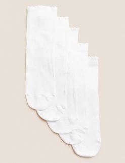 M&S Collection Socks & Tights 5pk Of Short Picot Socks