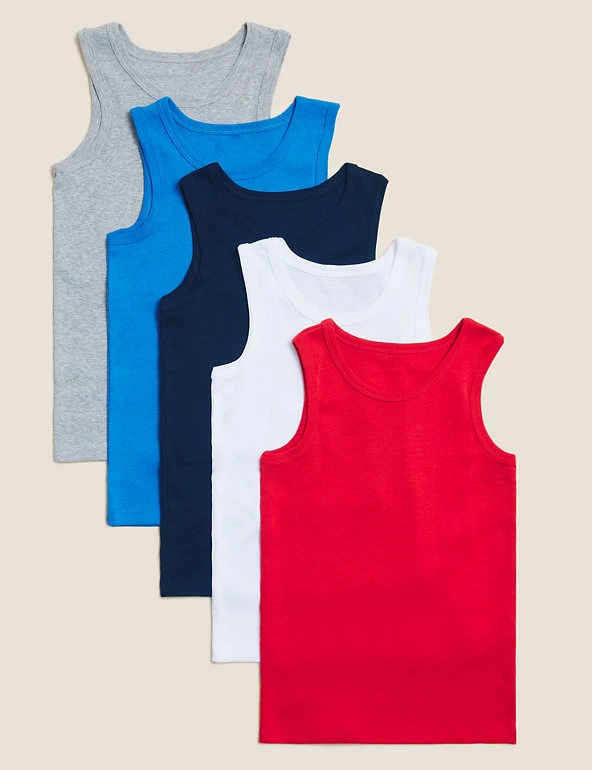 M&S Collection Underwear 5pk Pure Cotton Vests (2-16 Yrs) 3 M&S Collection Underwear 5pk Pure Cotton Vests (2-16 Yrs)