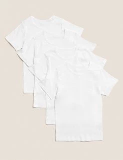 M&S Collection Underwear 4pk Pure Cotton Short Sleeve Vests (2-16 Yrs)