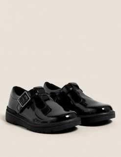 M&S Collection Kids' Leather Riptape T Bar School Shoes (8 Small - 1 Large)