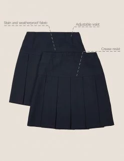 M&S Collection 2pk Girls' Crease Resistant School Skirts (2-16 Yrs) -School Uniform Sales Store SD 04 T76 0197 F0 X EC 90