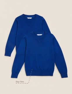 M&S Collection Jumpers 2pk Unisex Pure Cotton School Jumper (3-18 Yrs) -School Uniform Sales Store SD 04 T76 3919 E0 X EC 90