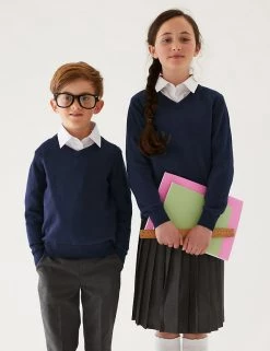M&S Collection Jumpers 2pk Unisex Pure Cotton School Jumper (3-18 Yrs) -School Uniform Sales Store SD 04 T76 3919 F0 X EC 0