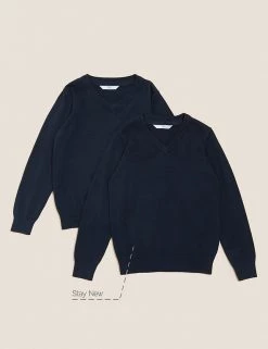 M&S Collection Jumpers 2pk Unisex Pure Cotton School Jumper (3-18 Yrs) -School Uniform Sales Store SD 04 T76 3919 F0 X EC 90