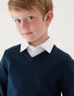 M&S Collection 2pk Unisex Slim Fit Cotton School Jumpers (3-18 Yrs) -School Uniform Sales Store SD 04 T76 3921 F0 X EC 2