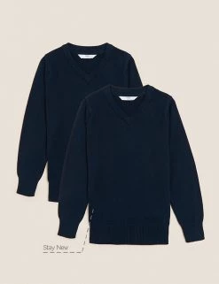 M&S Collection 2pk Unisex Slim Fit Cotton School Jumpers (3-18 Yrs) -School Uniform Sales Store SD 04 T76 3921 F0 X EC 90