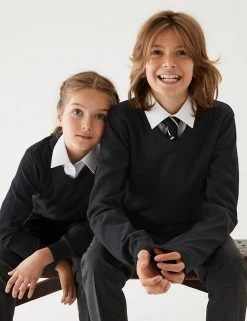 M&S Collection 2pk Unisex Slim Fit Cotton School Jumpers (3-18 Yrs)