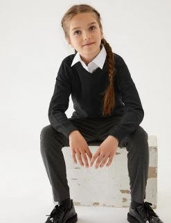 M&S Collection 2pk Unisex Slim Fit Cotton School Jumpers (3-18 Yrs) -School Uniform Sales Store SD 04 T76 3921 Y0 X EC 1