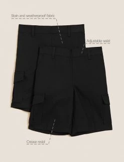 M&S Collection 2pk Boys' Regular Leg Cargo School Shorts (2-14 Yrs) -School Uniform Sales Store SD 04 T76 4953 Y0 X EC 90