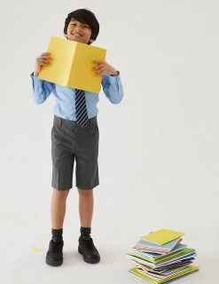 M&S Collection School 2pk Boys' Slim Leg Shorts (2-14 Yrs)