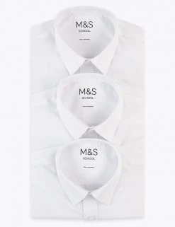 M&S Collection 3pk Boys' Longer Length Easy Iron School Shirts (4-18 Yrs) -School Uniform Sales Store SD 04 T76 5719L Z0 X EC 5
