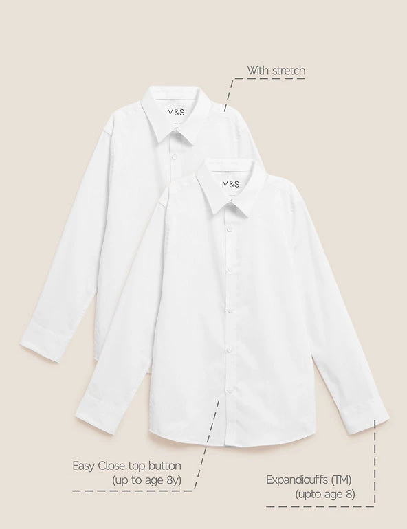 M&S Collection Boys' 2pk Skinny Fit Stretch School Shirts (2-16 Yrs) 4 M&S Collection Boys' 2pk Skinny Fit Stretch School Shirts (2-16 Yrs) - Image 2