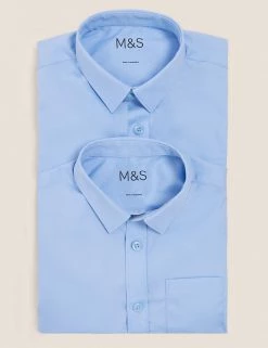 M&S Collection 2pk Boys' Non-Iron School Shirts (2-18 Yrs) -School Uniform Sales Store SD 04 T76 5768 E0 X EC 7