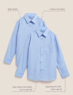 M&S Collection 2pk Boys' Non-Iron School Shirts (2-18 Yrs) -School Uniform Sales Store SD 04 T76 5768 E0 X EC 90