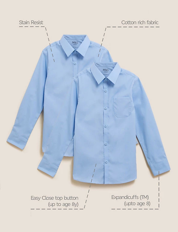 M&S Collection 2pk Boys' Slim Fit Non-Iron School Shirts (2-18 Yrs) 9 M&S Collection 2pk Boys' Slim Fit Non-Iron School Shirts (2-18 Yrs) - Image 7