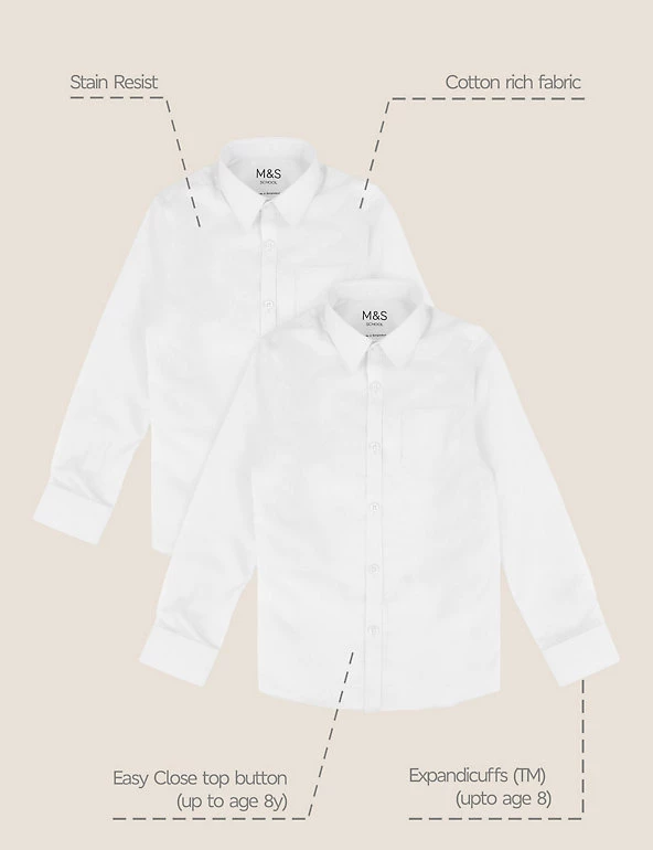 M&S Collection 2pk Boys' Slim Fit Non-Iron School Shirts (2-18 Yrs) 4 M&S Collection 2pk Boys' Slim Fit Non-Iron School Shirts (2-18 Yrs) - Image 2