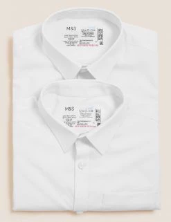 M&S Collection 2pk Boys' Cotton Slim Fit School Shirts (2-18 Yrs) -School Uniform Sales Store SD 04 T76 5778S Z0 X EC 7