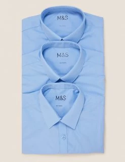 M&S Collection 3pk Boys' Slim Easy Iron School Shirts (2-16 Yrs) -School Uniform Sales Store SD 04 T76 5813 E0 X EC 7