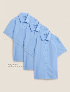 M&S Collection 3pk Boys' Slim Easy Iron School Shirts (2-16 Yrs) -School Uniform Sales Store SD 04 T76 5813 E0 X EC 90