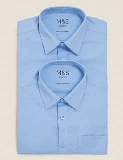 M&S Collection 2pk Boys' Non-Iron School Shirts (2-18 Yrs) -School Uniform Sales Store SD 04 T76 5871 E0 X EC 7