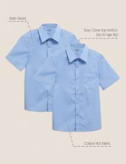 M&S Collection 2pk Boys' Non-Iron School Shirts (2-18 Yrs) -School Uniform Sales Store SD 04 T76 5871 E0 X EC 90