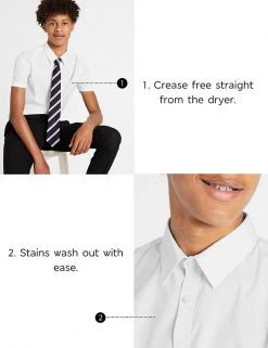 M&S Collection Boys' 2pk Slim Fit Stretch School Shirts (2-18 Yrs) -School Uniform Sales Store SD 04 T76 5893 Z0 X EC 6