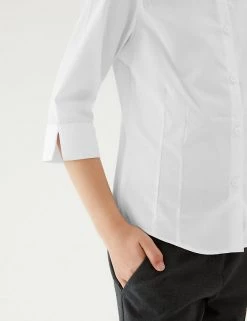 M&S Collection 2pk Girls' 3/4 Sleeve Easy Iron School Shirts (2-16 Yrs) -School Uniform Sales Store SD 04 T76 5924 Z0 X EC 3