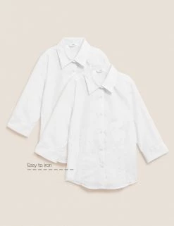 M&S Collection 2pk Girls' 3/4 Sleeve Easy Iron School Shirts (2-16 Yrs) -School Uniform Sales Store SD 04 T76 5924 Z0 X EC 90