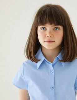 M&S Collection 2pk Girls' Cap Sleeve Easy Iron School Shirts (2-16 Yrs) -School Uniform Sales Store SD 04 T76 5930 E0 X EC 1