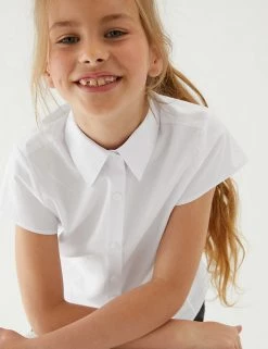 M&S Collection 2pk Girls' Cap Sleeve Easy Iron School Shirts (2-16 Yrs)