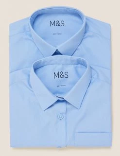 M&S Collection 2pk Girls' Non-Iron School Shirts (2-18 Yrs) -School Uniform Sales Store SD 04 T76 5982 E0 X EC 7