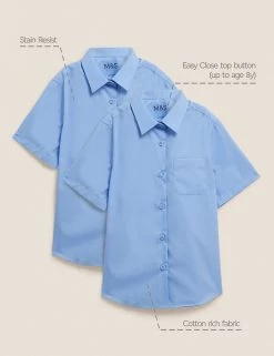 M&S Collection 2pk Girls' Non-Iron School Shirts (2-18 Yrs) -School Uniform Sales Store SD 04 T76 5982 E0 X EC 90