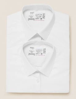 M&S Collection 2pk Girls’ Slim Fit Pure Cotton School Shirts (2-18 Yrs) -School Uniform Sales Store SD 04 T76 5996S Z0 X EC 7
