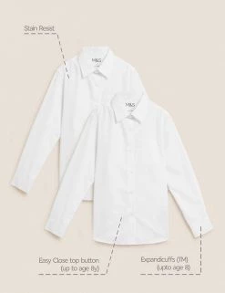 M&S Collection Shirts 2pk Girls' Non-Iron School Blouses (2-16 Yrs) -School Uniform Sales Store SD 04 T76 6017 Z0 X EC 90