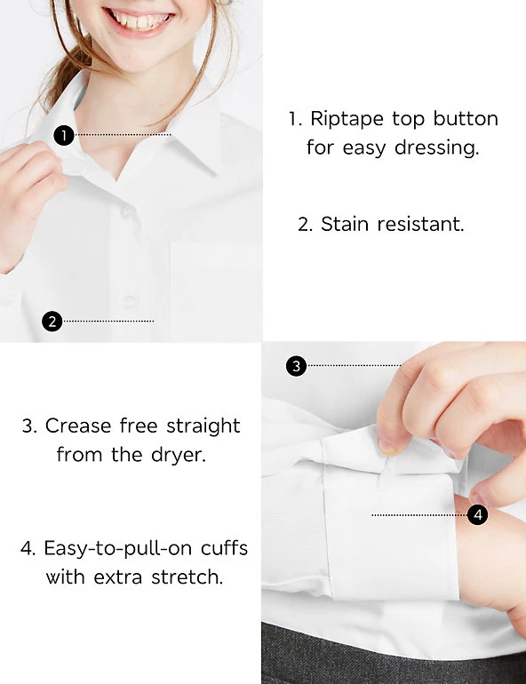 M&S Collection Shirts 2pk Girls' Slim Fit Non-Iron School Blouses (2-16 Yrs) 8 M&S Collection Shirts 2pk Girls' Slim Fit Non-Iron School Blouses (2-16 Yrs) - Image 6