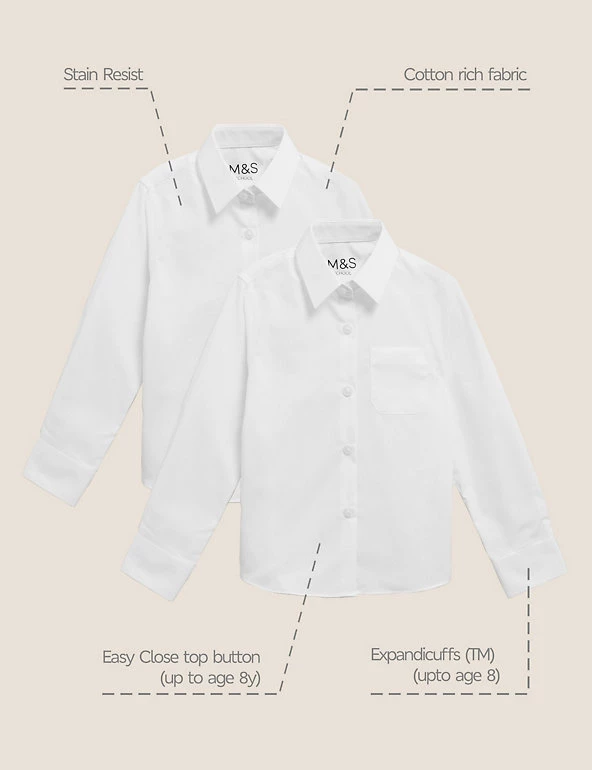 M&S Collection Shirts 2pk Girls' Slim Fit Non-Iron School Blouses (2-16 Yrs) 4 M&S Collection Shirts 2pk Girls' Slim Fit Non-Iron School Blouses (2-16 Yrs) - Image 2