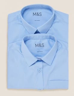 M&S Collection 2pk Girls' Non-Iron School Shirts (2-18 Yrs) -School Uniform Sales Store SD 04 T76 6037 E0 X EC 7