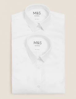 M&S Collection 2pk Girls' Slim Fit Non-Iron School Shirts (2-18 Yrs) -School Uniform Sales Store SD 04 T76 6040 Z0 X EC 7