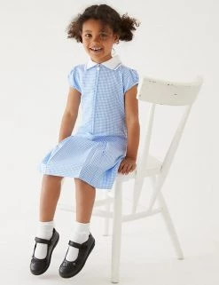M&S Collection Dresses Girls' Gingham Pleated School Dress (2-14 Yrs)