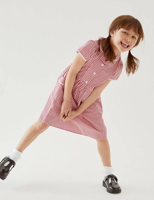 M&S Collection Dresses Girls' Pure Cotton Striped School Dress (2-14 Yrs) 3 M&S Collection Dresses Girls' Pure Cotton Striped School Dress (2-14 Yrs)