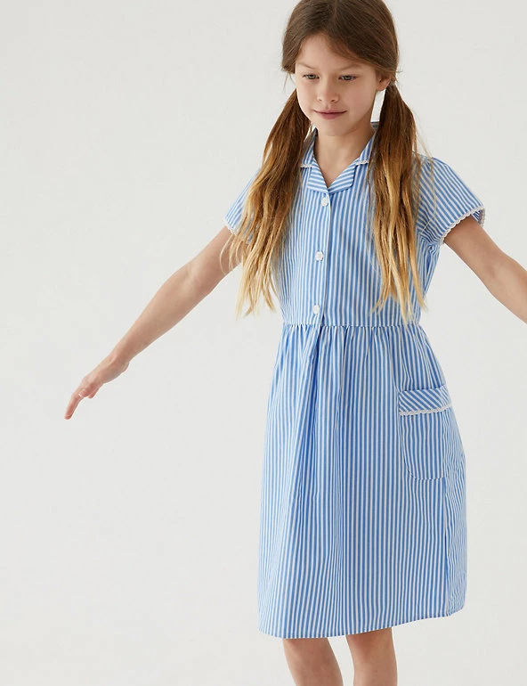 M&S Collection Dresses Girls' Pure Cotton Striped School Dress (2-14 Yrs) 31 M&S Collection Dresses Girls' Pure Cotton Striped School Dress (2-14 Yrs) - Image 29