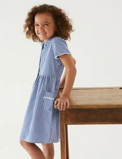 M&S Collection Dresses Girls' Pure Cotton Gingham School Dress (2-14 Yrs) -School Uniform Sales Store SD 04 T76 6481 F0 X EC 0