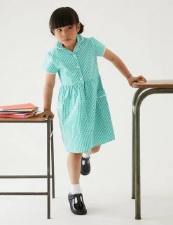 M&S Collection Dresses Girls' Pure Cotton Gingham School Dress (2-14 Yrs) -School Uniform Sales Store SD 04 T76 6481 J0 X EC 0