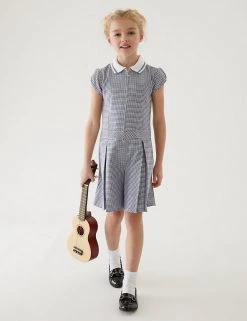 Dresses Girls' Gingham Pleated Zip School Playsuit (2-14 Yrs) -School Uniform Sales Store SD 04 T76 6482 F0 X EC 0