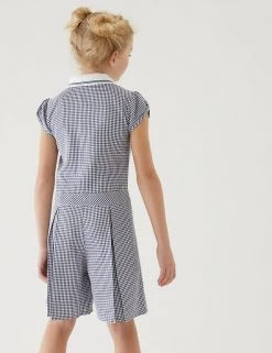 Dresses Girls' Gingham Pleated Zip School Playsuit (2-14 Yrs) -School Uniform Sales Store SD 04 T76 6482 F0 X EC 2