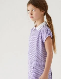 Dresses Girls' Gingham Pleated Zip School Playsuit (2-14 Yrs) -School Uniform Sales Store SD 04 T76 6482 G0 X EC 1