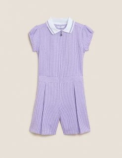 Dresses Girls' Gingham Pleated Zip School Playsuit (2-14 Yrs) -School Uniform Sales Store SD 04 T76 6482 G0 X EC 90