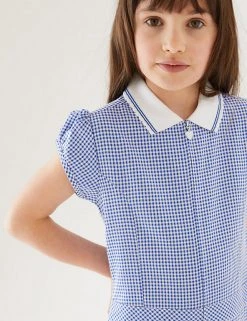 Dresses Girls' Gingham Pleated Zip School Playsuit (2-14 Yrs) -School Uniform Sales Store SD 04 T76 6482 O4 X EC 1
